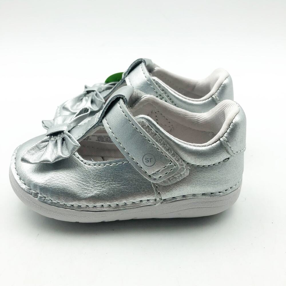 Stride Rite Silver Mary Jane Bow Baby Dress Shoes - Picture 7 of 11